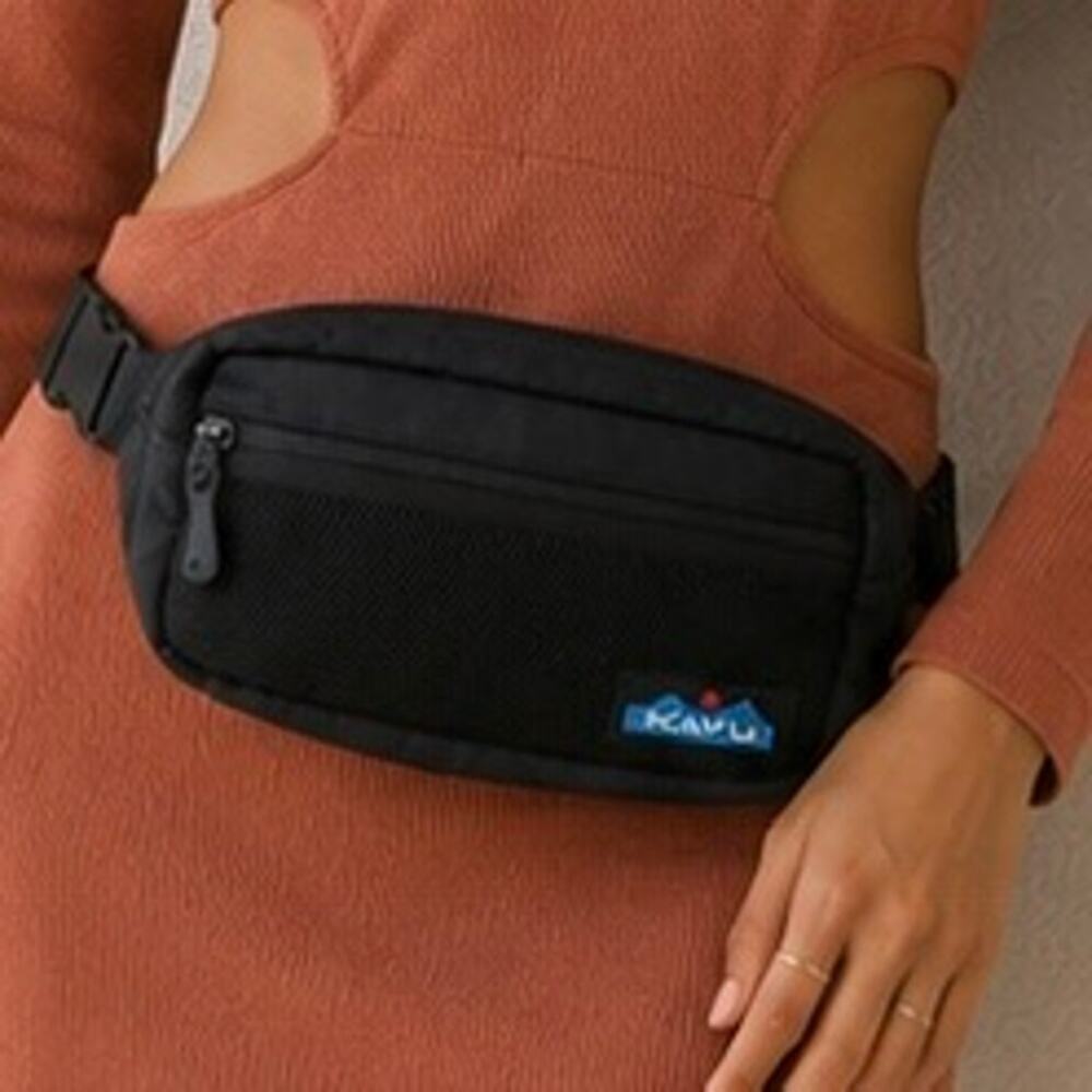 KAVU | Black Fanny Pack Belt Bag Sling Crossbody Mesh Pocket Adjustable Strap